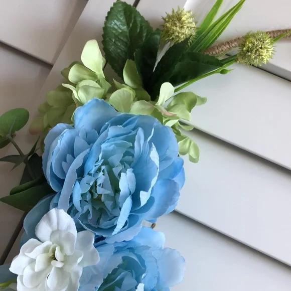 Pastel Greenery Hydrangea Flower Leaf Floral Decor Twine Tweed Hoop Wreath - Picture 3 of 3